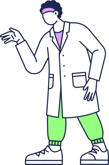 Uomo in camice da laboratorio alzando la mano PNG, SVG
