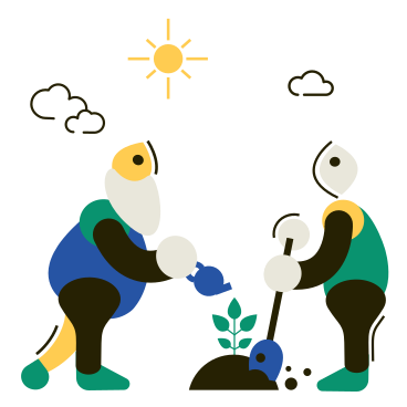 Personas plantando y regando una planta. PNG, SVG