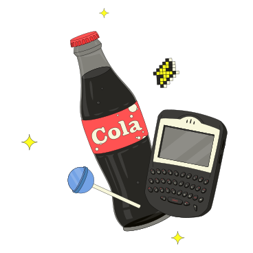 Retro Blackberry phone with lollipop and cola PNG, SVG