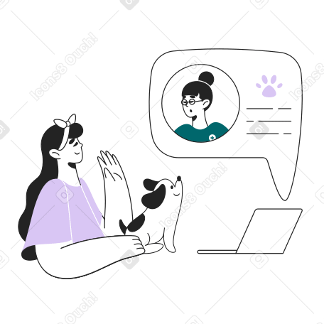 Girl and her dog have an online consultation with a veterinarian Illustration in PNG, SVG