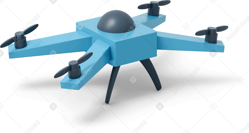3D Side view of light blue drone Illustration in PNG, SVG
