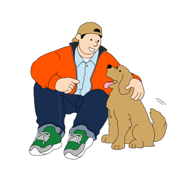 Young man sitting and hugging a dog PNG, SVG