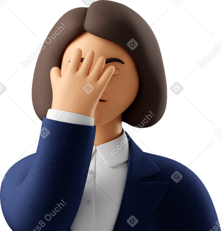 3D close up of businesswoman in blue suit facepalming Illustration in PNG, SVG