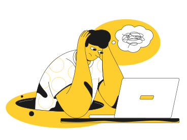Umgekippter mann, der ängstlich am laptop sitzt PNG, SVG