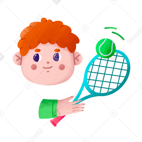 Redheaded boy plays tennis PNG, SVG