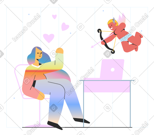 女人被丘比特之箭射中。 PNG, SVG