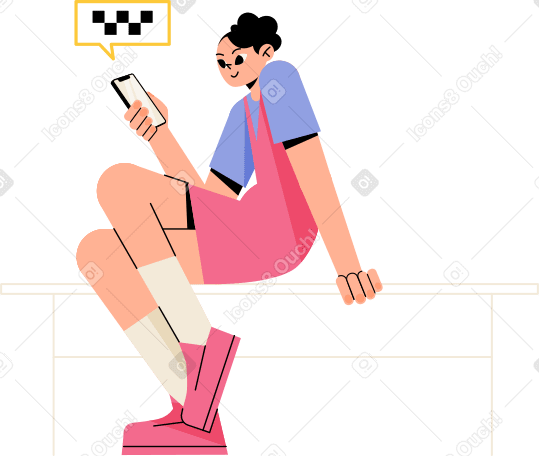 Girl calling a taxi on mobile phone PNG, SVG
