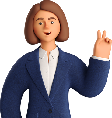 businesswoman in blue suit with peace sign hand PNG, SVG