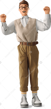 3D young man raising his fists PNG、SVG