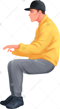 young man in yellow jacket is sitting в PNG, SVG