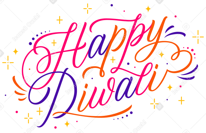 lettering happy diwali with flourish elements multicolor text PNG, SVG