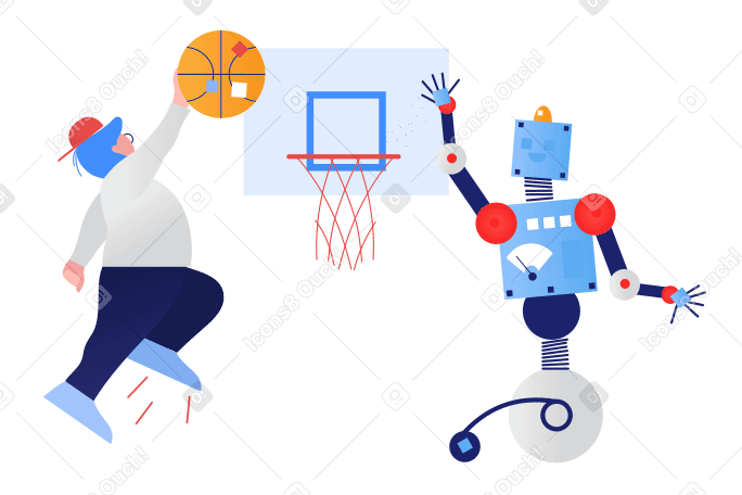 Robot playing basketball Illustration in PNG, SVG