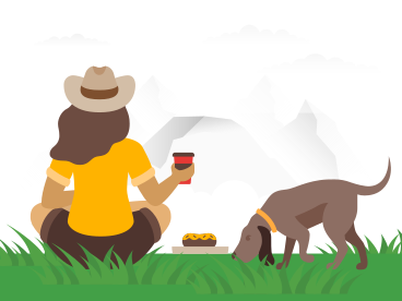 Woman and her dog enjoying nature PNG, SVG