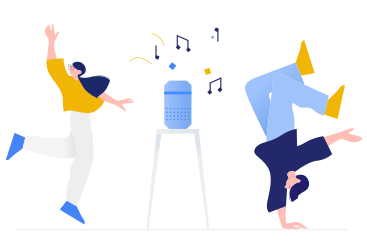 Man and woman dancing to the music from a smart speaker PNG, SVG