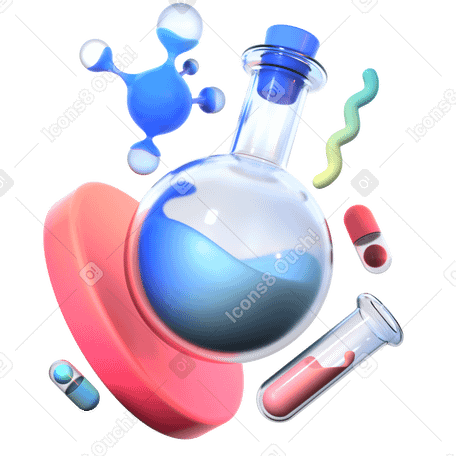3D morphis laboratory flasks for scientific research PNG, SVG