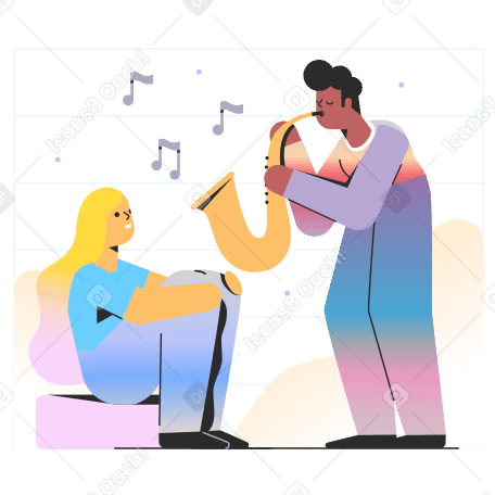 Man playing a saxophone for a woman PNG, SVG