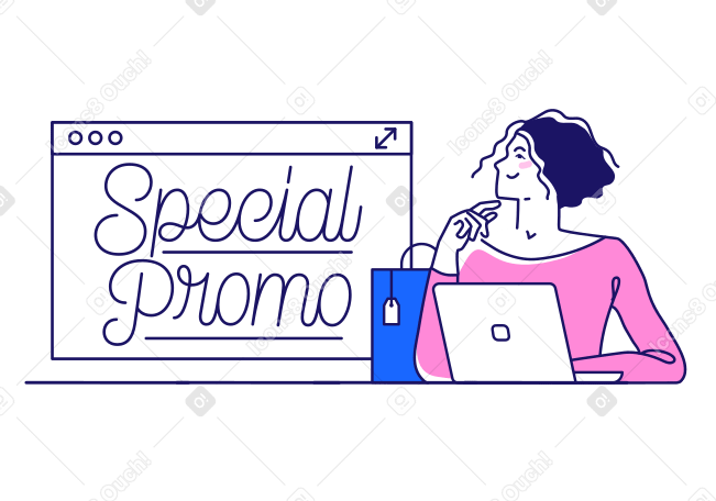 Schriftzug „special promo“ mit frau und browser PNG, SVG