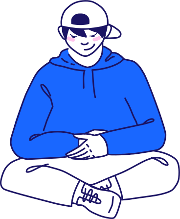 boy in a baseball cap is sitting in the lotus position PNG, SVG