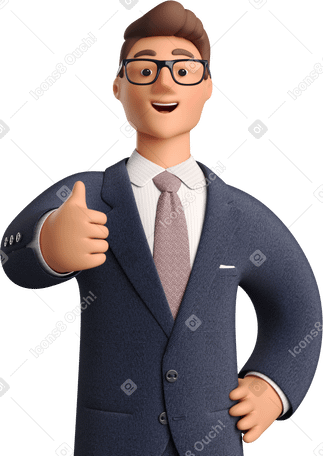 3D businessman in dark blue suit giving thumbs up PNG、SVG