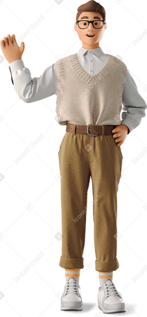 3D young man standing and waving PNG, SVG