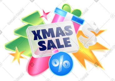 Lettering Xmas Sale with fir and gift PNG, SVG