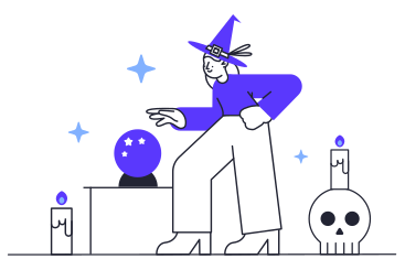 Witch predicting with magic ball PNG, SVG