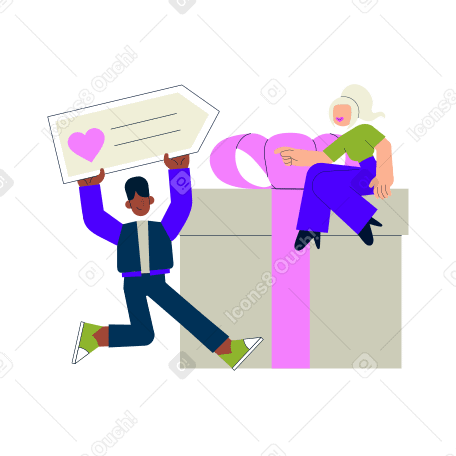 Мужчина и женщина создают подарок в PNG, SVG