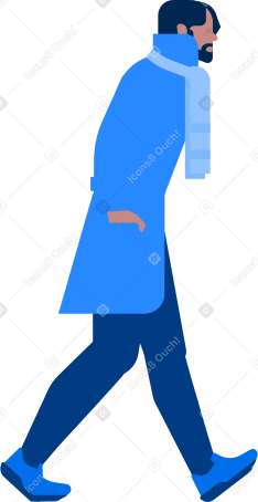 walking man in blue coat animated illustration in GIF, Lottie (JSON), AE