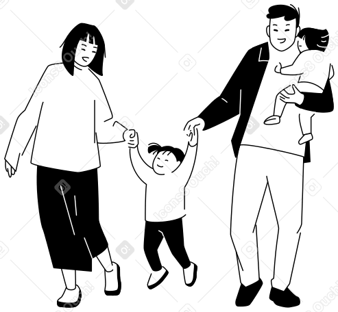 Счастливая семья на прогулке в PNG, SVG