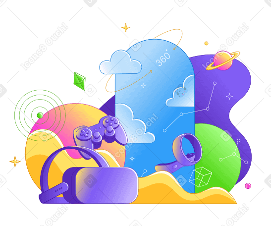 VR glasses with joysticks and planets PNG, SVG