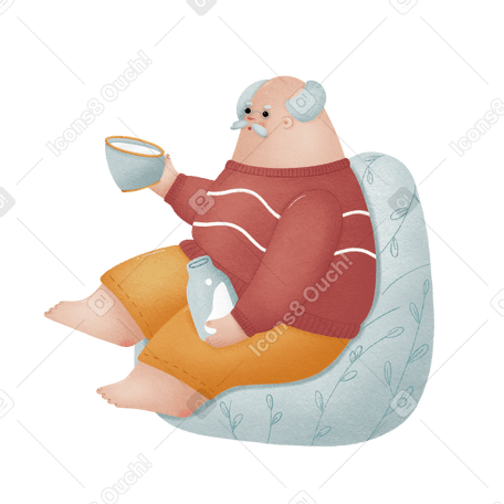 Man sits and holds a mug of milk Illustration in PNG, SVG