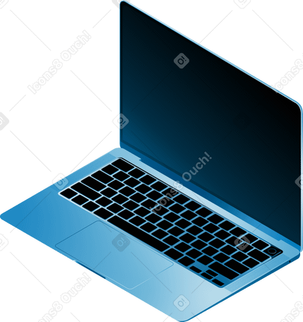 isometric blue laptop with dark screen PNG, SVG