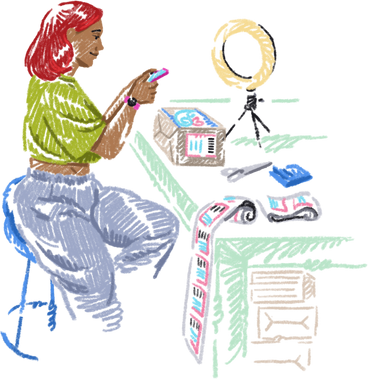 Woman taking pictures of packaged goods PNG, SVG