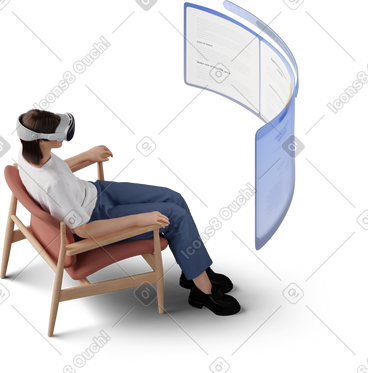 Isometric view of young woman in vr headset PNG, SVG