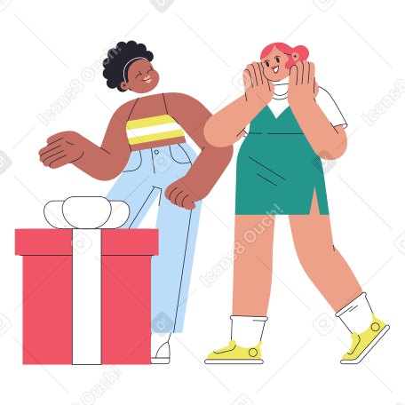 Woman surprising her friend with a gift PNG, SVG