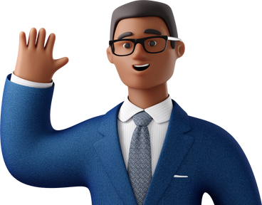 close up of black businessman in blue suit waving hello PNG, SVG