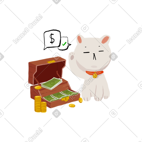 box of bills and coins with maneki neko PNG, SVG