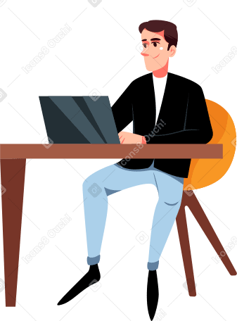 在办公桌前用笔记本电脑工作的人动态插图，格式有GIF、Lottie (JSON)、AE