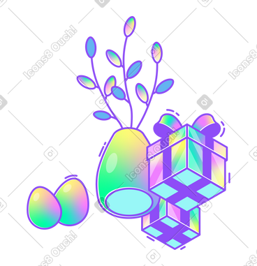 复活节快乐，有花瓶和礼物 PNG, SVG