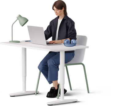 Young woman working on laptop в PNG, SVG