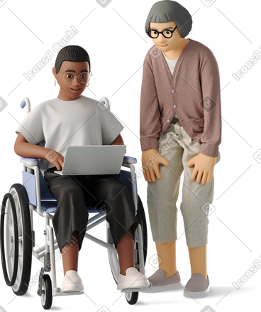 Two women discussing working with a laptop PNG, SVG