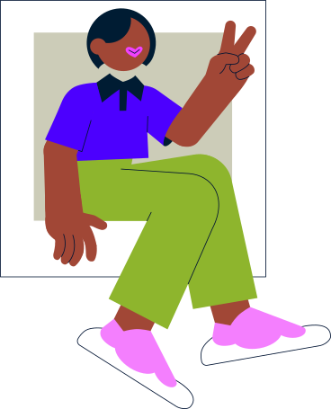 woman sits and shows a victory sign PNG, SVG