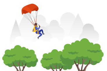 Человек летит с парашютом над деревьями в PNG, SVG