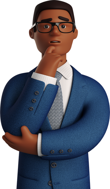 black pondering businessman in blue suit PNG, SVG