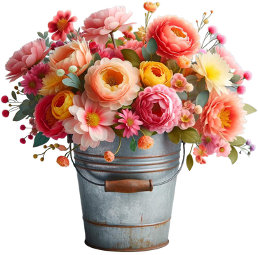 flowers in a bucket в PNG, SVG