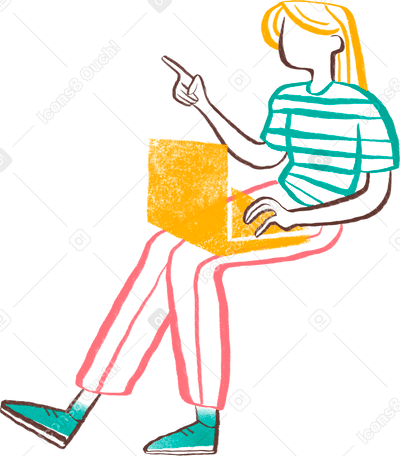 blond woman sitting with laptop PNG, SVG
