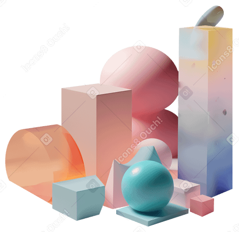 3D Composición abstracta con objetos de plástico de colores PNG, SVG