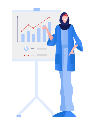 Woman giving marketing growth presentation PNG, SVG