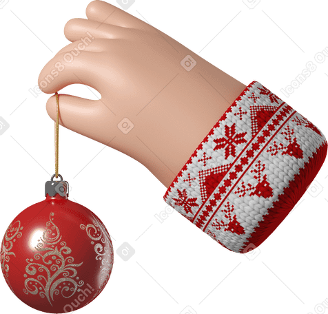 3D White skin hand holding a Christmas ball PNG, SVG