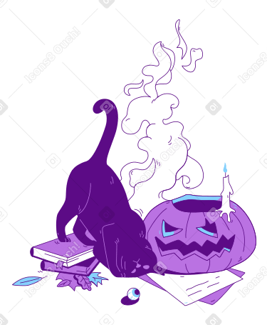 Любопытный кот с украшениями на хэллоуин в PNG, SVG